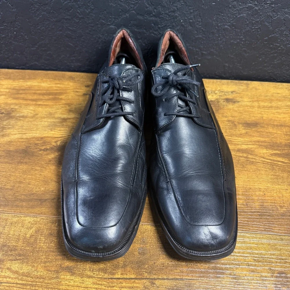 Johnston‎ & Murphy Melton Black Leather Bicycle Toe Derby Shoes Mens 12